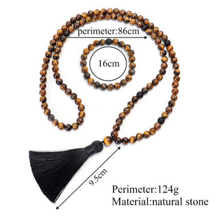 Buddha Gift 108 Beads Mala Tiger Eye Protection Tassel Bracelet