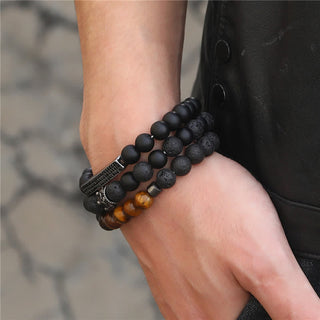 Buddha Gift 3Pcs Frosted Stone Lava Rock Tiger Eye Activate Bracelet