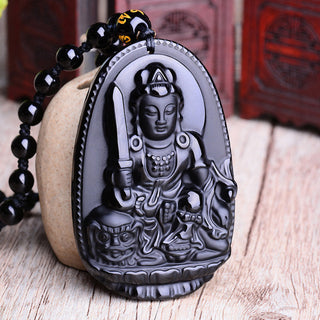 Buddha Gift Chinese Zodiac Obsidian Buddha Amulet Protection Pendant Necklace