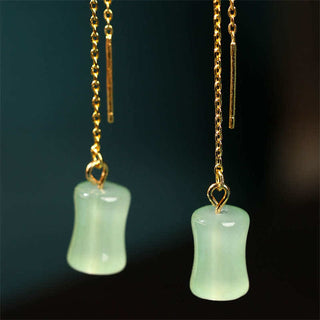 Buddha Gift Jade Bamboo Pattern Luck Drop Earrings
