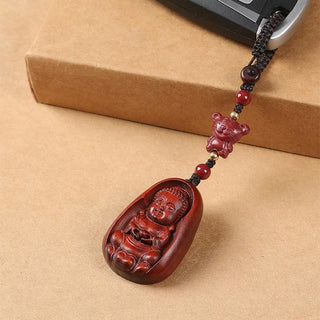 Buddha Gift Small Leaf Red Sandalwood Buddha Cinnabar Chinese Zodiac Amulet Protection Key Chain