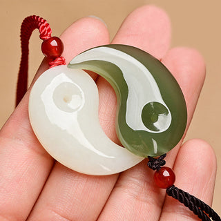 Buddha Gift Yin Yang White Jade Cyan Jade Protection Blessing Necklace String Pendant