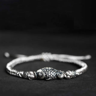 Buddha Gift Silver Luck Koi Fish Braided String Bracelet