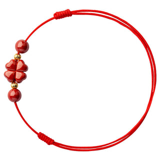 Buddha Gift Four Leaf Clover Cinnabar Blessing Calm String Bracelet Anklet