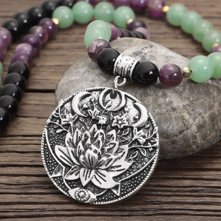 Buddha Gift 108 Mala Beads Amethyst Green Aventurine Lotus Meditation Bracelet