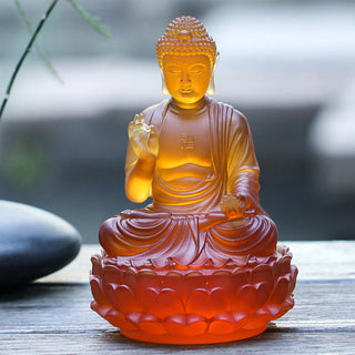 Buddha Gift Handmade Sakyamuni Buddha Liuli Crystal Art Piece Compassion Statue Home Office Offering Decoration