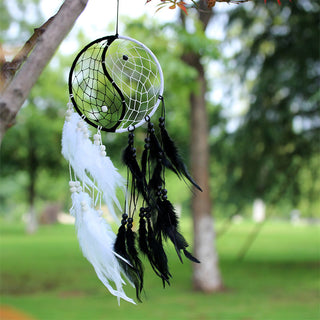 Buddha Gift Yin Yang  Dream Catcher Circular Net with Feathers Balance Decoration
