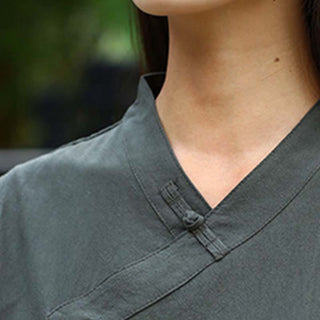 Buddha Gift 2Pcs Half Sleeve V-Neck Shirt Top Pants Meditation Zen Tai Chi Linen Clothing Women's Set