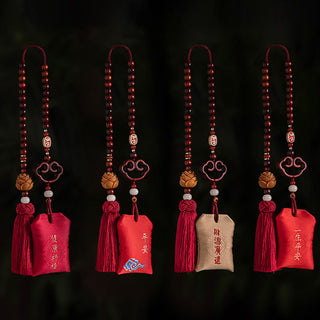 Buddha Gift Tibetan Small Leaf Red Sandalwood Lotus Cinnabar Sachet Protection Tassel Car Hanging Decoration