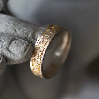 Buddha Gift 999 Sterling Silver Gold-Painted Joyful Flower Pattern Peaceful Heart Sutra Ring