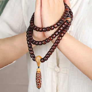 Buddha Gift 108 Mala Beads Three-eyed Dzi Bead Nine-eye Dzi Bead Jade Luck Bracelet