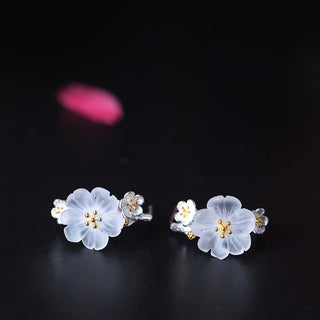 Buddha Gift 925 Sterling Silver Plum Blossom Floral Blessing Earrings