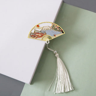 Buddha Gift Traditional Butterfly Lotus Flower Crane Dragon Phoenix Fox Koi Fish New Beginning Metal Brass Hollow Fan Bookmarks