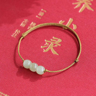 Buddha Gift Three Beads Jade Luck String Weave Bracelet
