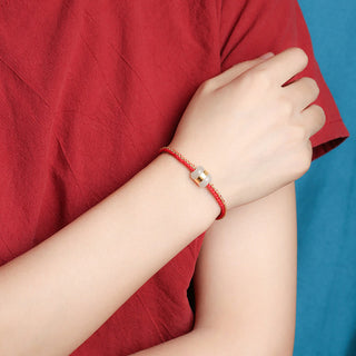 Buddha Gift 999 Gold Hetian White Jade Om Mani Padme Hum Fu Character Luck Braided Bracelet