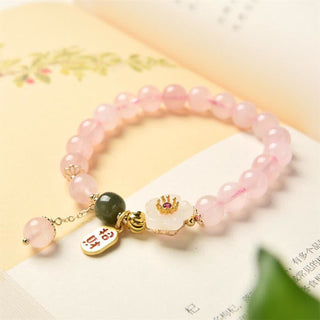 Buddha Gift Natural Pink Crystal Jade Flower Warm Love Bracelet