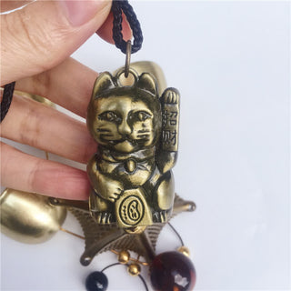 Buddha Gift Auspicious Wealth Cat Wall Hanging Chime Bell Copper Luck Handmade Home Decoration