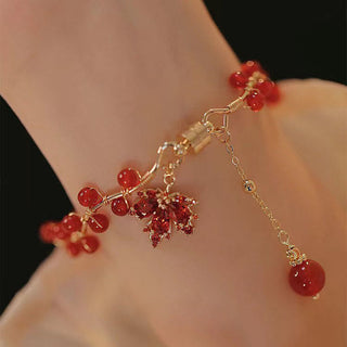 Buddha Gift Red Maple Leaf Luck Charm Bracelet