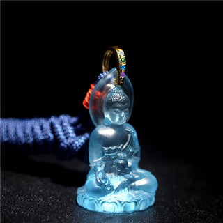 Buddha Gift Blue Tathagata Buddha Medicine Buddha Liuli Crystal Serenity Amulet Necklace Pendant