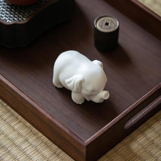 Buddha Gift Small Elephant Statue White Porcelain Ceramic Strength Home Desk Decoration