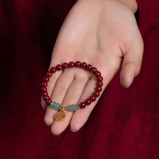 Buddha Gift Cinnabar Green Aventurine Luck Blessing Bracelet