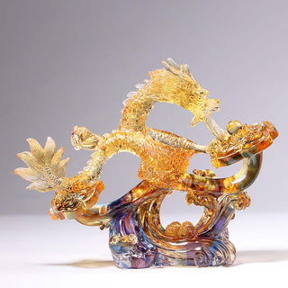 Buddha Gift Year of the Dragon Handmade Ruyi Handle Liuli Crystal Art Piece Protection Home Office Decoration