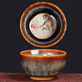 Buddha Gift 12 Chinese Zodiac Pattern Ceramic Teacup Kung Fu Jian Chinese Zhan Tea Cup 73ml