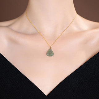 Buddha Gift 925 Sterling Silver Natural Hetian Jade Cyan Jade Luck Laughing Buddha Butterfly Necklace Pendant