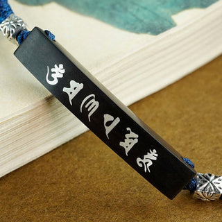 Buddha Gift Buddhism Six True Words Wood Ebony Wood Silver Inlaid Protection Bracelet