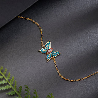 Buddha Gift 925 Sterling Silver Butterfly Zircon Love Chain Bracelet