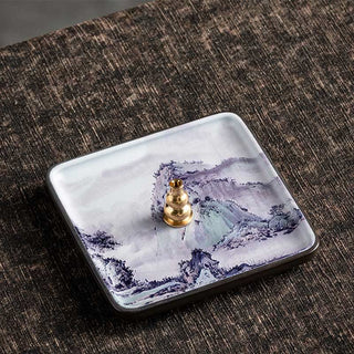 Buddha Gift Mountain Lake Flower Leaf Healing Ceramic Plate Tray Stick Incense Burner Decoration