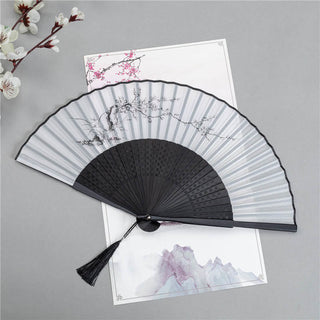 Buddha Gift Mountains Plum Blossom Lotus Magpie Bamboo Leaves Handheld Silk Bamboo Folding Fan 22.5cm