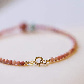 Buddha Gift 14K Gold Plated Natural Rhodonite Loving Energy Chain Bracelet