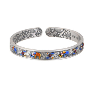 Buddha Gift 999 Sterling Silver Elephant Strength Wisdom Bracelet Cuff Bangle