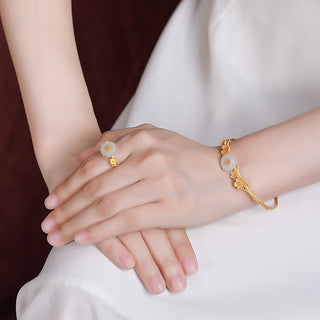 Buddha Gift 925 Sterling Silver Plated Gold Hetian Jade  Plum Blossom Luck Necklace Pendant Bracelet Bangle Ring