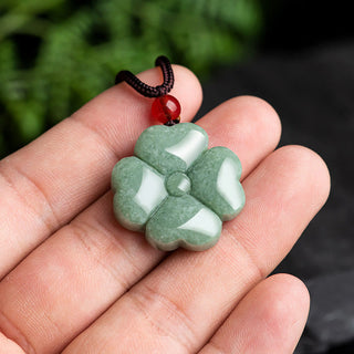 Buddha Gift Natural Lucky Four Leaf Clover Jade Prosperity Necklace Pendant