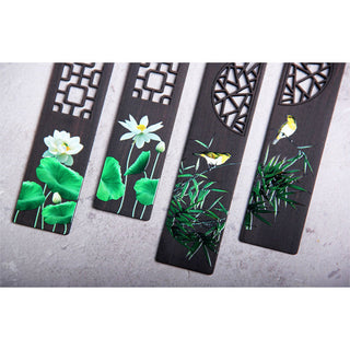 Buddha Gift Green Lotus Bamboo Oriole Ebony Wood Bookmarks With Gift Box