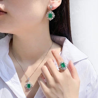Buddha Gift Emerald Crystal Red Corundum Confidence Courage Ring Earrings Necklace Pendant