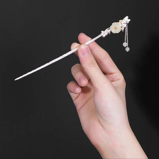 Buddha Gift 925 Sterling Silver Hetian White Jade Flower Blessing Hairpin