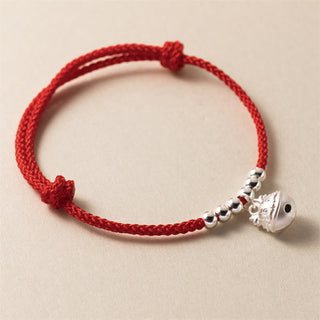 Buddha Gift Year of the Dragon 925 Sterling Silver Handmade Dragon Carved Success Braided Red Bracelet