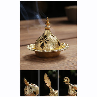 Buddha Gift Gold Gourd Star Feather Spiritual Meditation Mini Alloy Metal Incense Burner