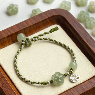 Buddha Gift Handmade Plum Blossom Flower Jade Luck Prosperity Braided Bracelet