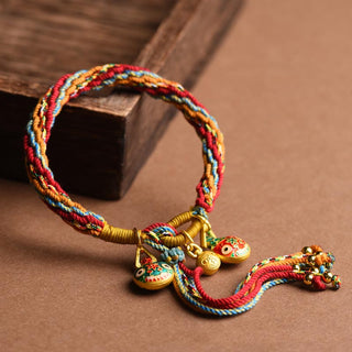 Buddha Gift Gold Swallowing Beast Family Luck Reincarnation Knot Braid Colorful String Bracelet