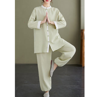 Buddha Gift 2Pcs Vintage Long Sleeve Shirt Top Pants Meditation Zen Tai Chi Cotton Linen Clothing Women's Set