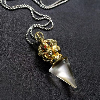Buddha Gift Tibetan Dorje Vajra 4 Prong Lotus Liuli Crystal Strength Necklace Pendant