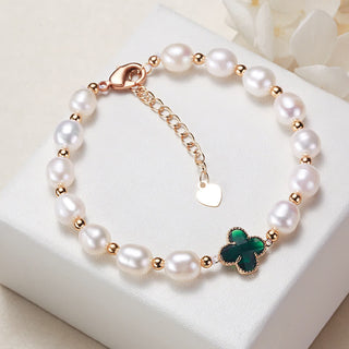 Buddha Gift Pearl Four Leaf Clover Wealth Chain Bracelet