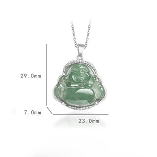 Buddha Gift 925 Sterling Silver Laughing Buddha Natural Jade Luck Prosperity Necklace Chain Pendant