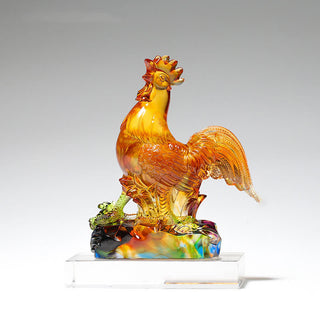 Buddha Gift Handmade Liuli Crystal Rooster Art Piece Home Decoration