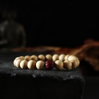 Buddha Gift Tibet Peach Wood Lotus Cinnabar Bagua Yin Yang Luck Wealth Bracelet