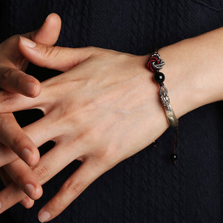 Buddha Gift 925 Sterling Silver Auspicious Dragon Success Handcrafted Braided Bracelet